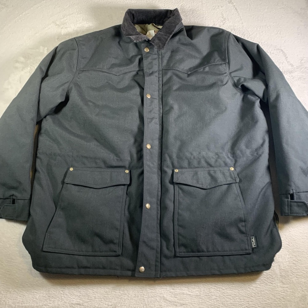 VTG Walls Coat Mens 2XL Black Nylon Insulated Work Parka Jacket Corduroy Collar